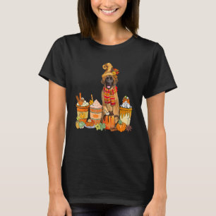 Leonberger Wearing Hat With Coffee Cups Fall Pumpk T-Shirt