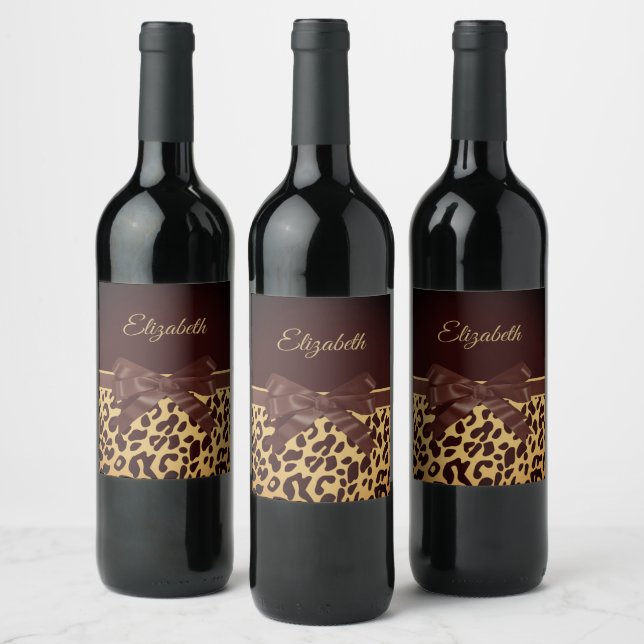 Leopar Print Black Bow Wine Label (Bottles)