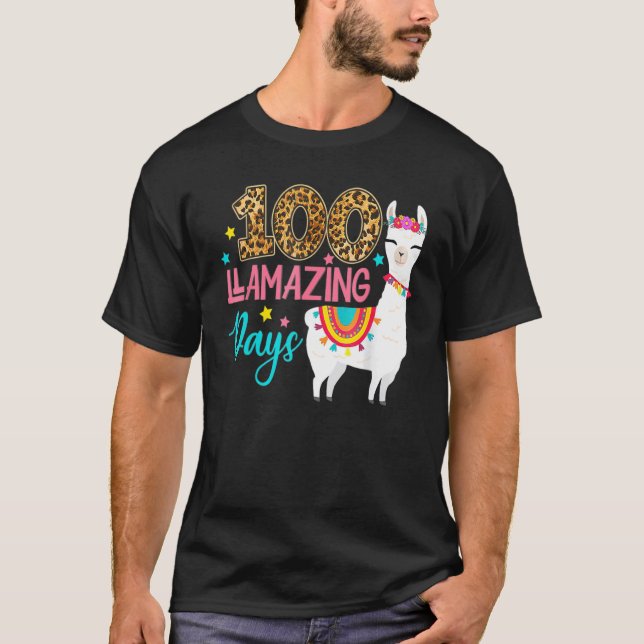 Leopard 100 Llamazing Days Llama Teacher 100th Day T-Shirt (Front)