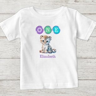 Leopard 1st Birthday one with name purple Baby T-Shirt
