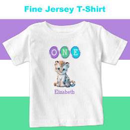 Leopard 1st Birthday one with name purple Baby T-Shirt