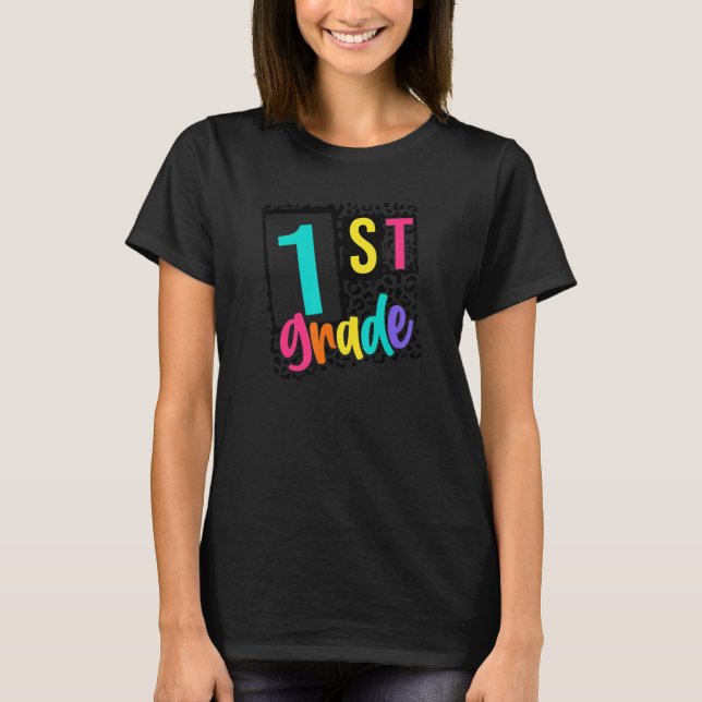 Leopard 1st Grade Teacher Student First Grade Back T-Shirt (Front)