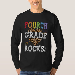 Leopard 4th Grade Rocks Squad Teacher Youth Back T T-Shirt