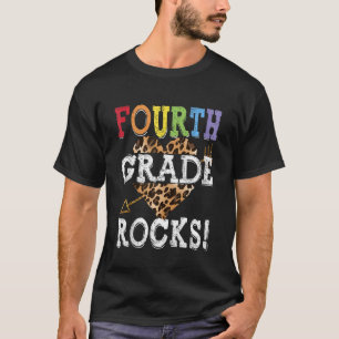 Leopard 4th Grade Rocks Squad Teacher Youth Back T T-Shirt