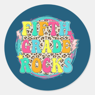 Leopard 5th Grade Rocks Student First Day Of Classic Round Sticker