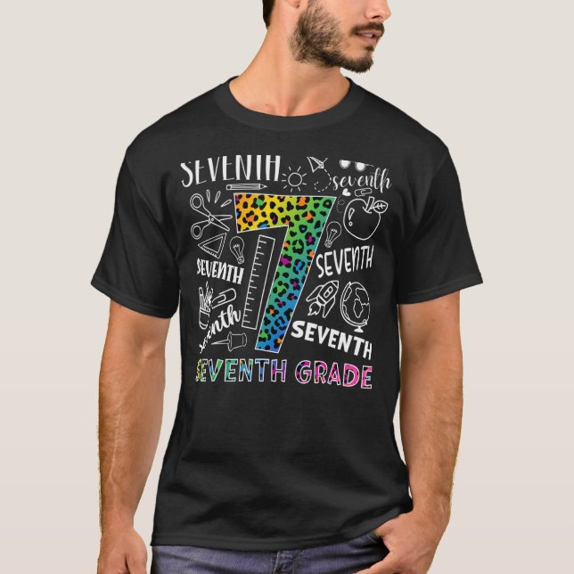 Leopard 7th Grade Typography Team Seventh Grade Te T-Shirt (Front)