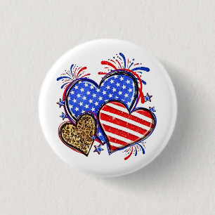 Leopard American Flag Heart 4th of July USA 3 Cm Round Badge