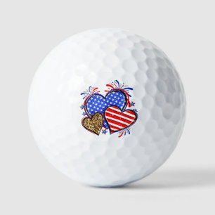 Leopard American Flag Heart 4th of July USA Golf Balls