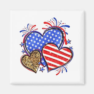 Leopard American Flag Heart 4th of July USA Magnet