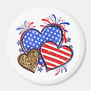 Leopard American Flag Heart 4th of July USA Magnet