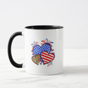Leopard American Flag Heart 4th of July USA Mug