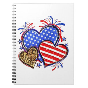 Leopard American Flag Heart 4th of July USA  Notebook