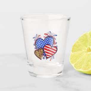 Leopard American Flag Heart 4th of July USA Shot Glass