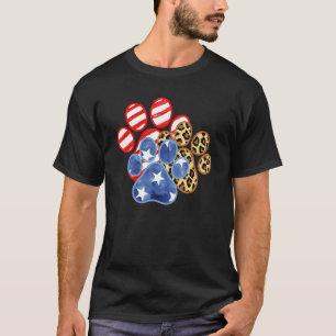 Leopard American Flag Hearts 4th Of July Dog Paw P T-Shirt