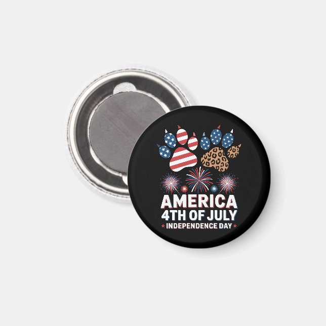Leopard American Flag Hearts Cute 4th of July Magnet (Front/Back)