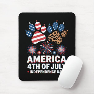Leopard American Flag Hearts Cute 4th of July Mouse Mat