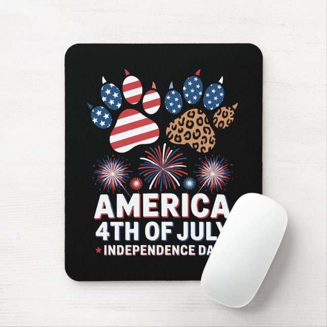 Leopard American Flag Hearts Cute 4th of July Mouse Mat (With Mouse)