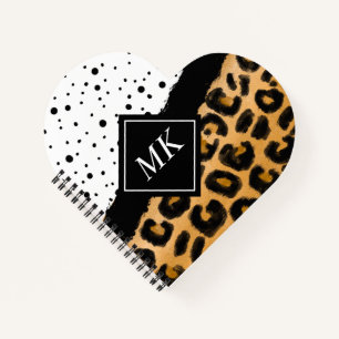Leopard and Black and White Polka Dots Monogrammed Notebook