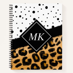 Leopard and Black and White Polka Dots Monogrammed Notebook