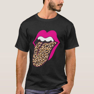 Leopard And Hot Pink Lip Tongue T-Shirt