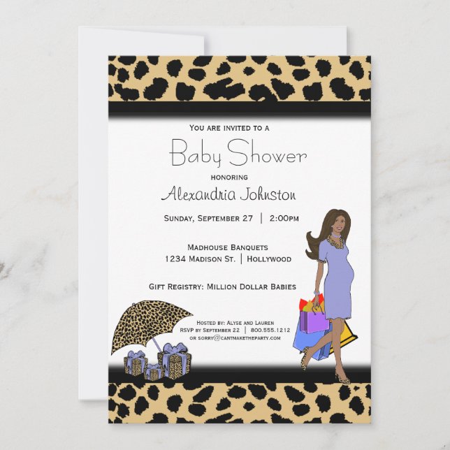 Leopard And Lilac Print African American Mummy Invitation (Front)