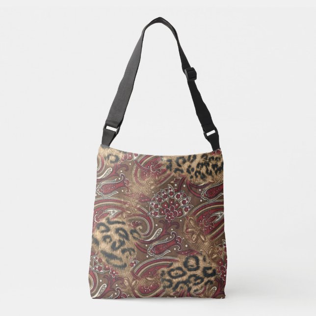 Leopard and Paisley Pattern Print Crossbody Bag (Front)