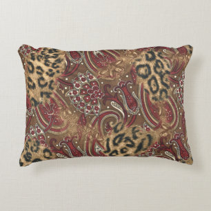 Leopard and Paisley Pattern Print Decorative Cushion