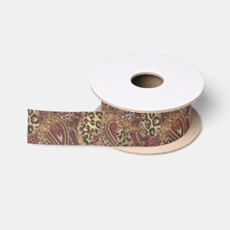 Leopard and Paisley Pattern Print Satin Ribbon