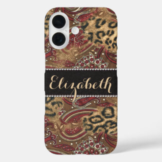Leopard and Paisley Pattern Print to Personalise iPhone 16 Case