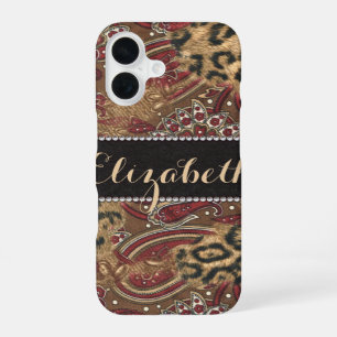 Leopard and Paisley Pattern Print to Personalise iPhone 16 Case