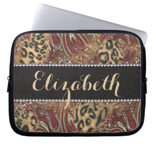 Leopard and Paisley Pattern Print to Personalise Laptop Sleeve