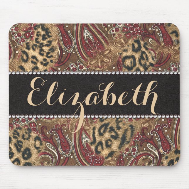 Leopard and Paisley Pattern Print to Personalise Mouse Mat (Front)
