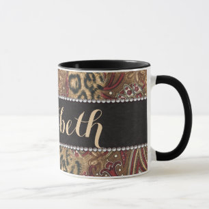 Leopard and Paisley Pattern Print to Personalise Mug