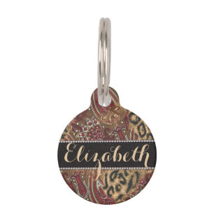 Leopard and Paisley Pattern Print to Personalise Pet Tag