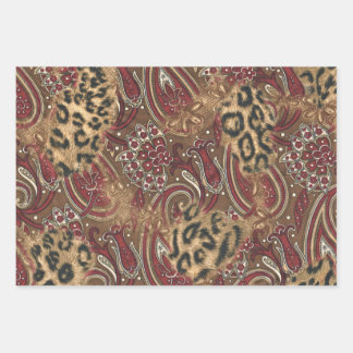 Leopard and Paisley Pattern Print Wrapping Paper Sheet