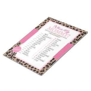 Leopard and Pink Baby Animal Shower Game Notepad