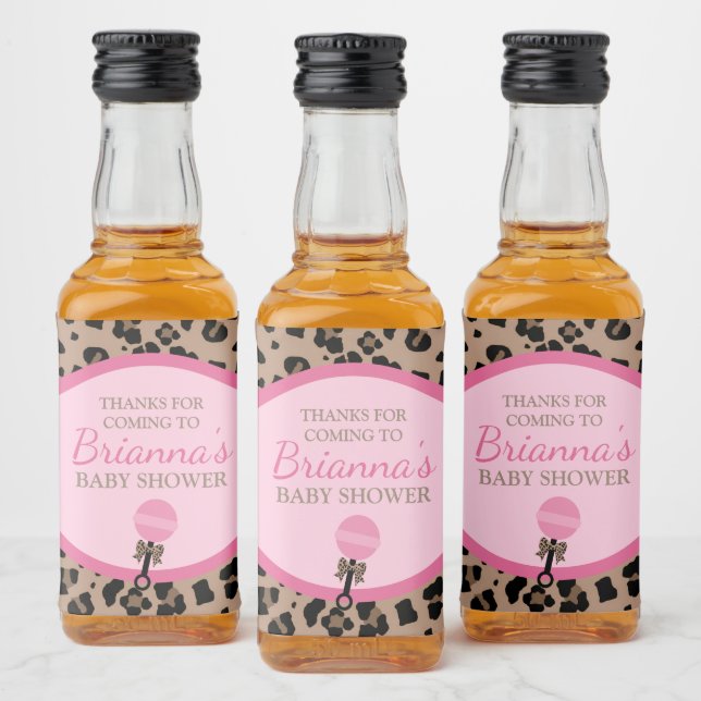 Leopard and Pink Baby Shower Liquor Bottle Label (Bottles)