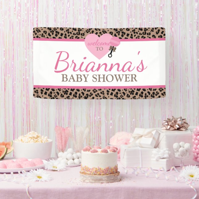 Leopard and Pink Baby Shower Welcome Banner (Party)