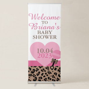 Leopard and Pink Baby Shower Welcome Retractable Banner