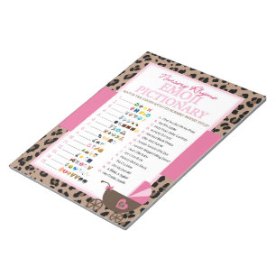 Leopard and Pink Emoji Nursery Rhyme Shower Game Notepad