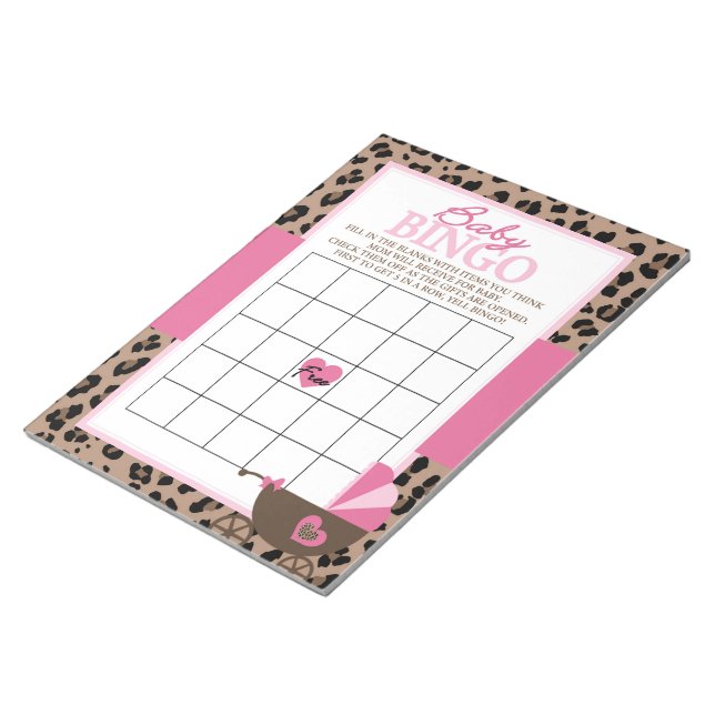 Leopard and Pink Gift Bingo Baby Shower Game Pack Notepad (Angled)