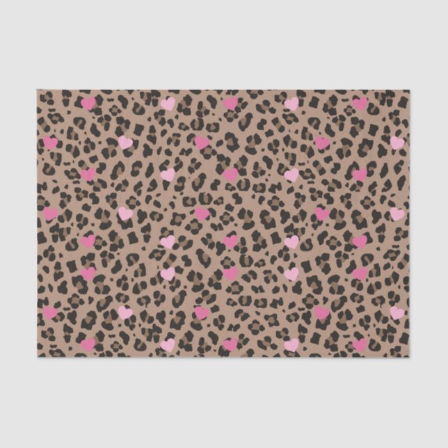 Leopard and Pink Hearts Party Tissue Paper (Front)
