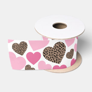 Leopard and Pink Hearts Satin Ribbon