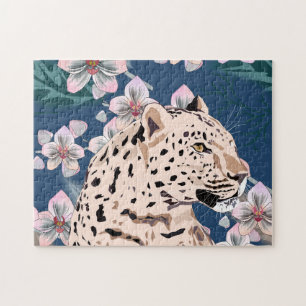 Leopard and pink Orchid. Jigsaw Puzzle
