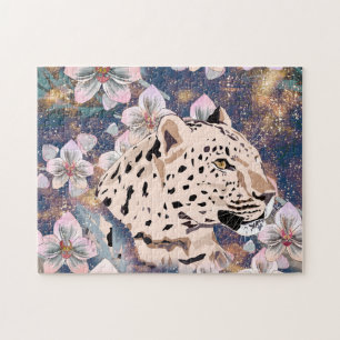 Leopard and pink Orchid. Jigsaw Puzzle