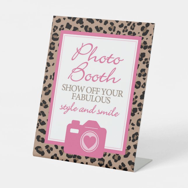 Leopard and Pink Photo Booth Pedestal Sign (Front)