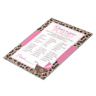 Leopard and Pink What's In Your Purse Shower Game Notepad