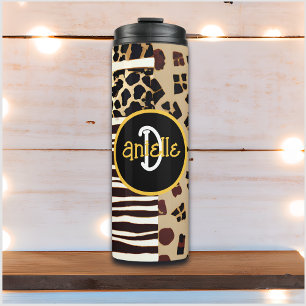 Leopard and Zebra Fur Print Personalised Thermal Tumbler