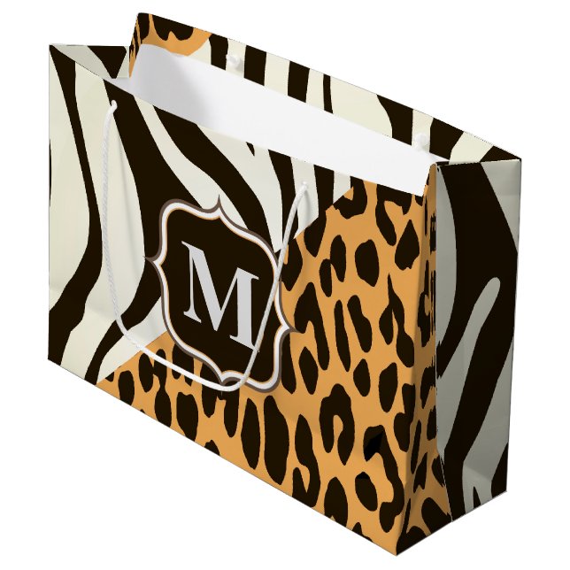 Leopard and Zebra Large Gift Bag (Front Angled)