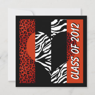 Leopard and Zebra Print Red Graduation Party Invitation